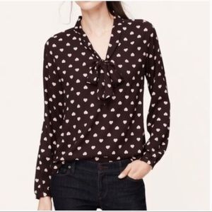 LOFT Tie Neck Long Sleeve Heart Blouse Size(XSP) Color: Brown/Cream,Eggplant